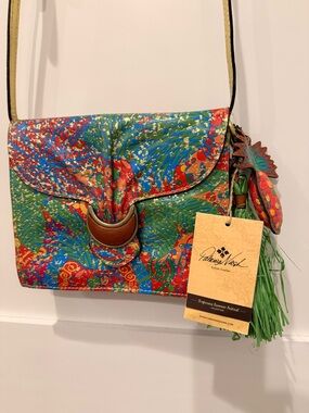 Patricia Nash Multicolor Tropical Print Leather Crossbody Bag